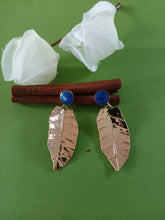 Load image into Gallery viewer, Gold-Filled Earrings with blue Resin Button